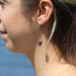 Amethyst Point Drip Hoop Earrings- NWT